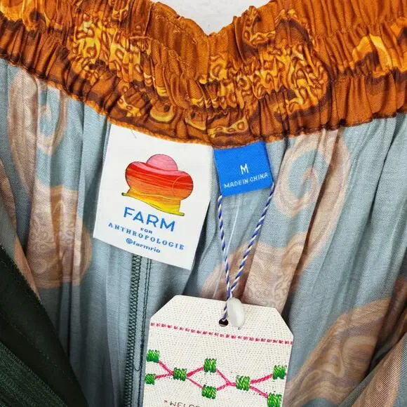 NWT Anthropologie Farm Rio Printed Wide Leg Green Gold Cheetah Satin Pants Med - Picture 7 of 15